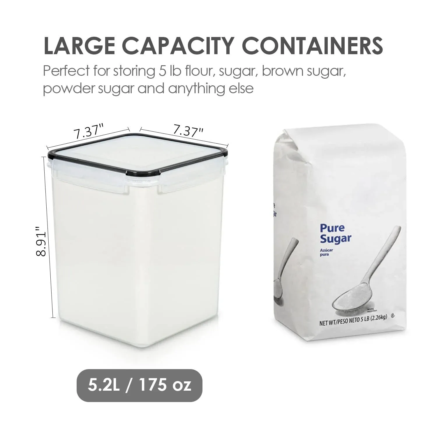 Airtight Storage Canisters, Vtopmart 4 Pcs Large Food Storage Container for Flour, Sugar, 5.2L/176oz