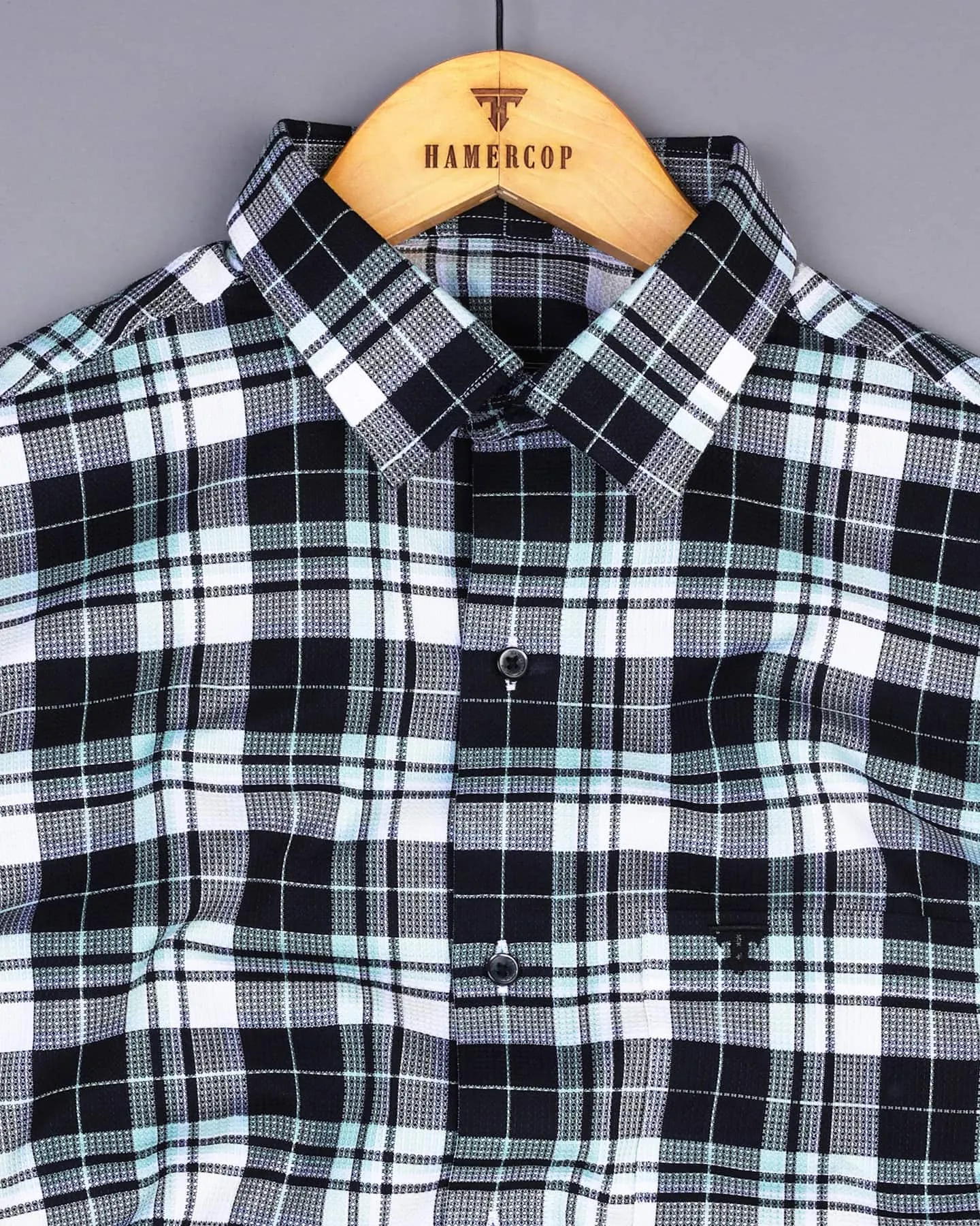 Brussel Black With White Dobby Check Cotton Shirt