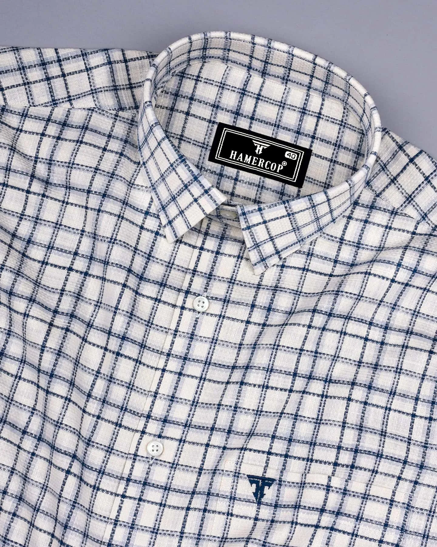 Luzon Blue With Cream Check Dobby Cotton Shirt