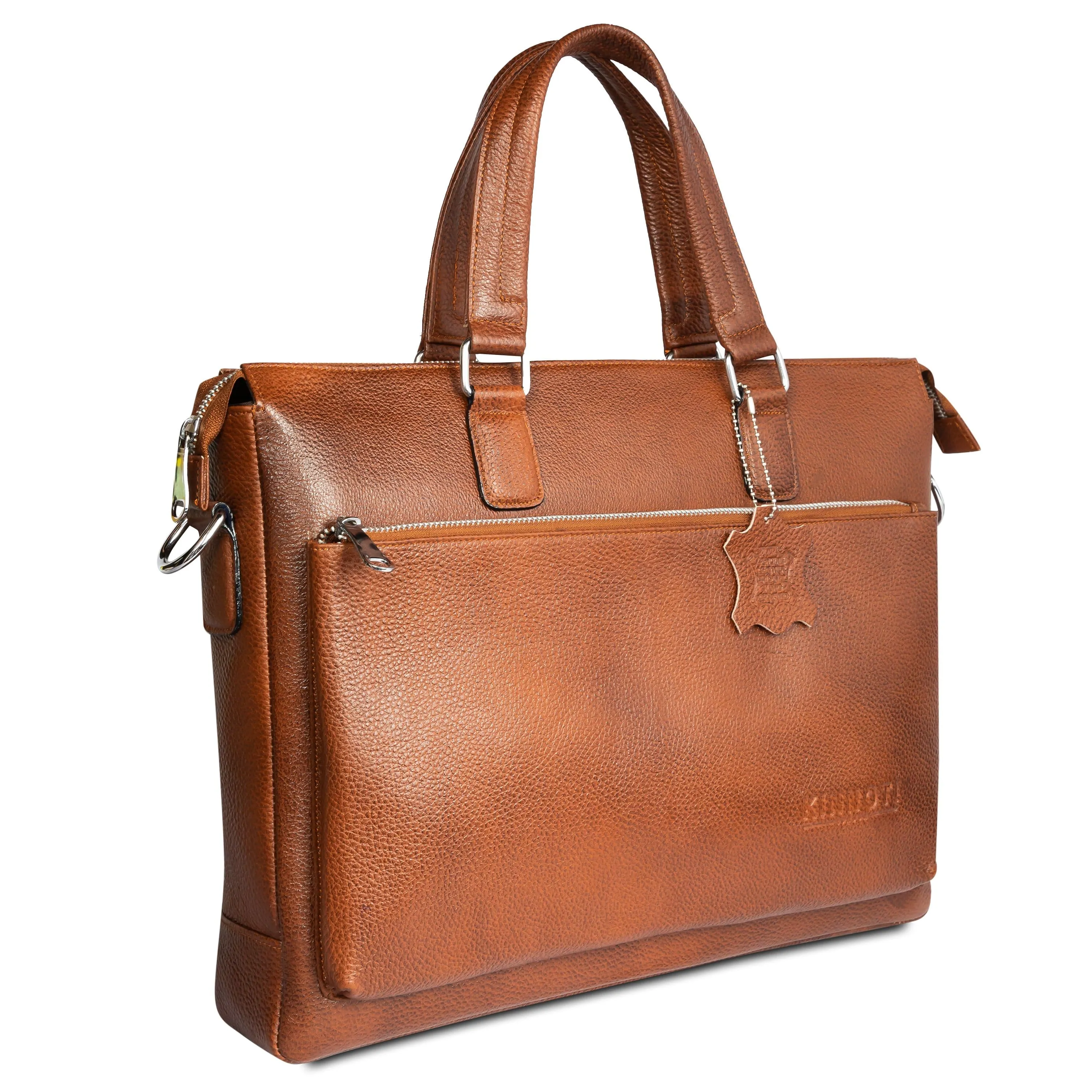Men Solid Genuine Leather Laptop Bag