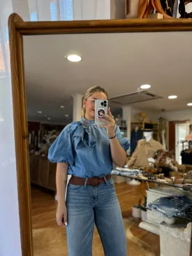 Ruffle Bow Denim Top
