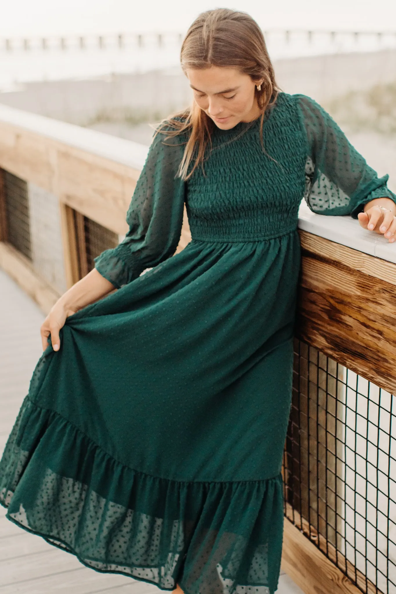Women's Celine Dress (cypress green swiss dot)